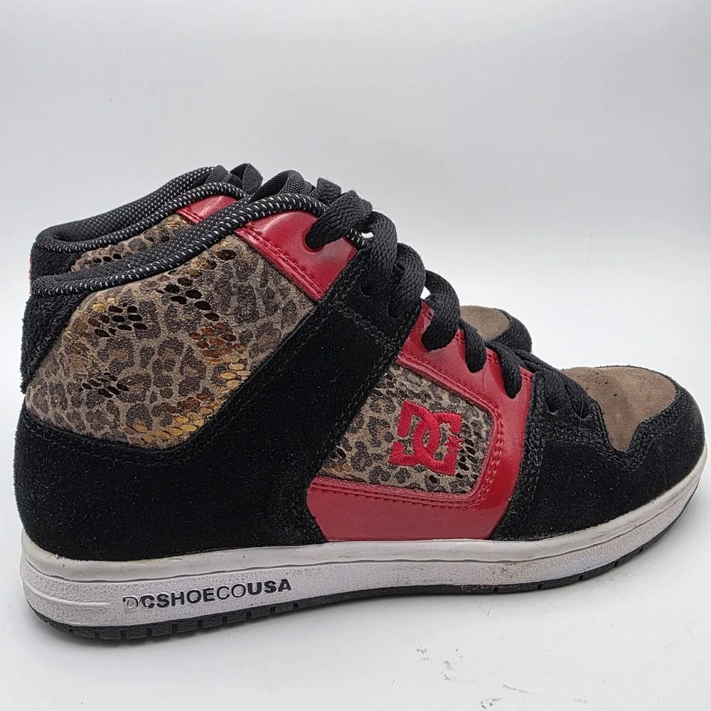 Vintage DC Shoes Womens 6.5 Y2k Skate Manteca 2 Mid Sneakers‎ Leopard Red Black
